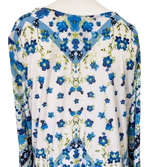 Honey Me Curvy Blue Floral Chevron Boho Long Sleeve A-Line Dress XL - Picture 11 of 12